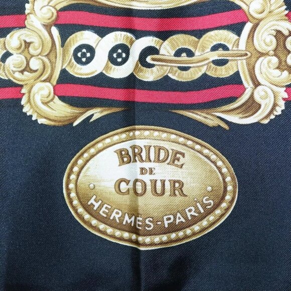 HERMES Carre90 Scarf ""BRIDE DE COUR"" Silk Black Auth BA4252 - Picture 8 of 14